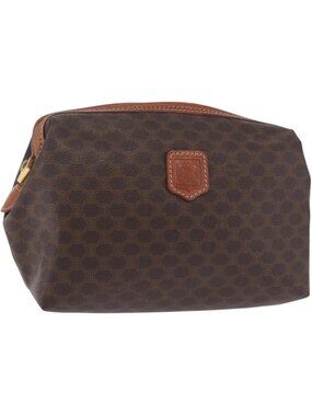 CELINE Macadam Canvas Pouch PVC Leather Brown Gold